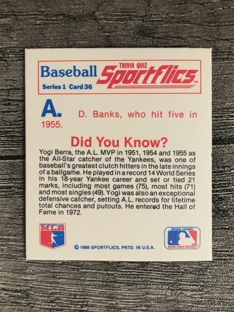 1986 Sportflics Trivia #36 Baseball Trivia Quiz