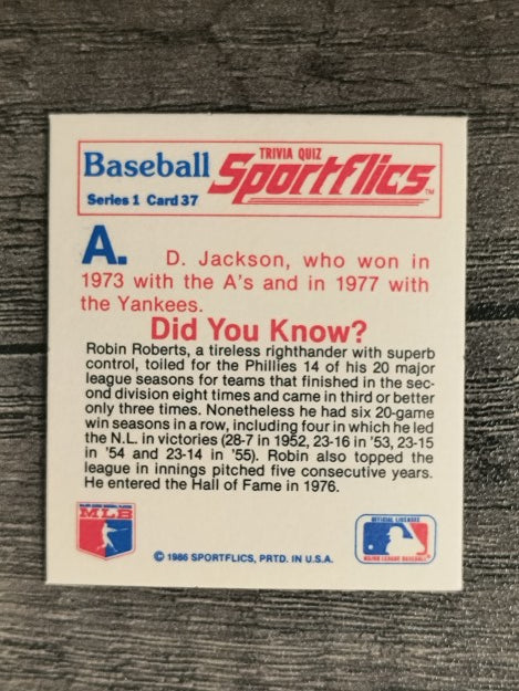 1986 Sportflics Trivia #37 Baseball Trivia Quiz