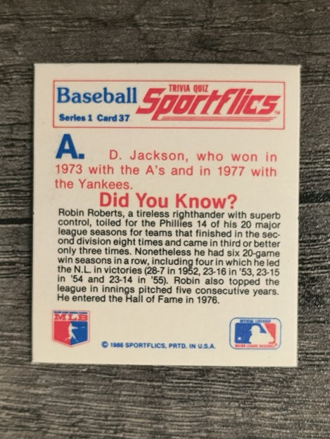 1986 Sportflics Trivia #37 Baseball Trivia Quiz