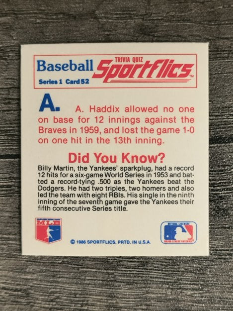 1986 Sportflics Trivia #52 Baseball Trivia Quiz
