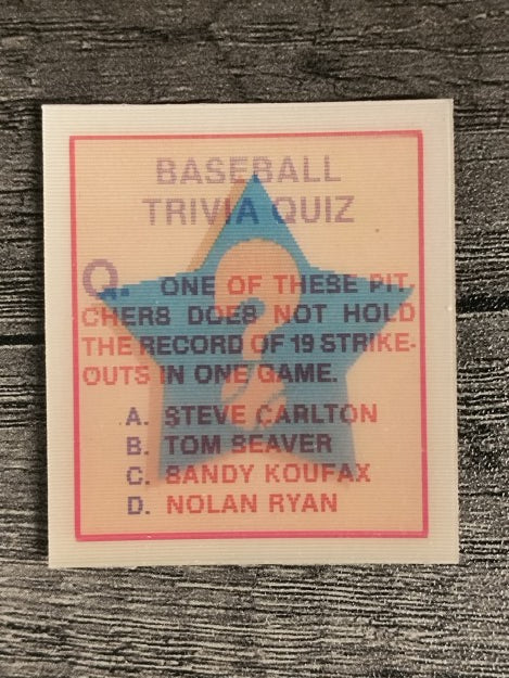1986 Sportflics Trivia #69 Baseball Trivia Quiz