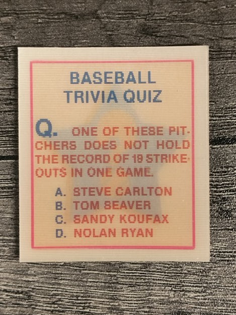 1986 Sportflics Trivia #69 Baseball Trivia Quiz