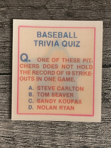 1986 Sportflics Trivia #69 Baseball Trivia Quiz