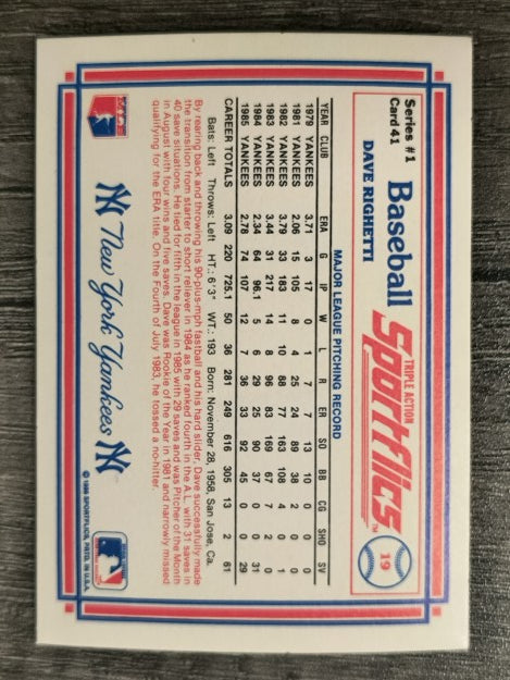 1986 Sportflics #41 Dave Righetti