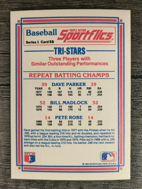 1986 Sportflics #58 Bill Madlock/Dave Parker/Pete Rose