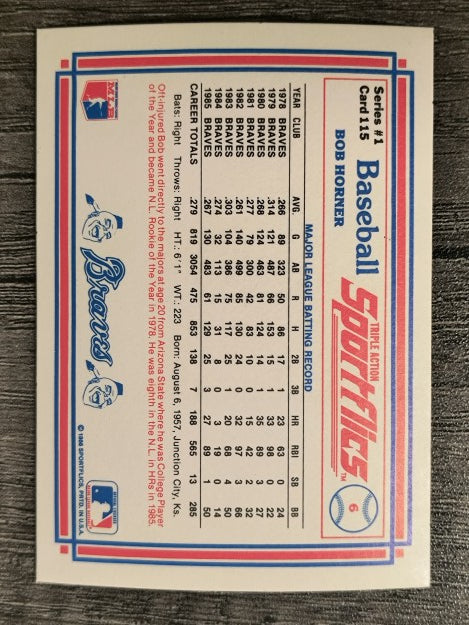 1986 Sportflics #115 Bob Horner