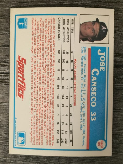 1987 Sportflics #90 Jose Canseco