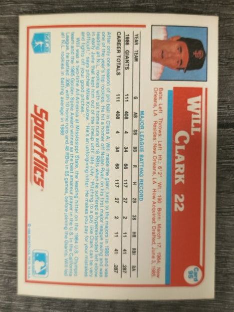 1987 Sportflics #95 Will Clark