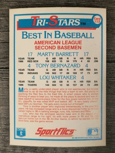 1987 Sportflics #112 Tri-Stars Lou Whitaker
