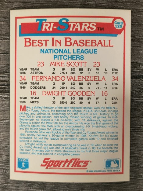 1987 Sportflics #120 Tri-Stars Fernando Valenzuela/Dwight Gooden