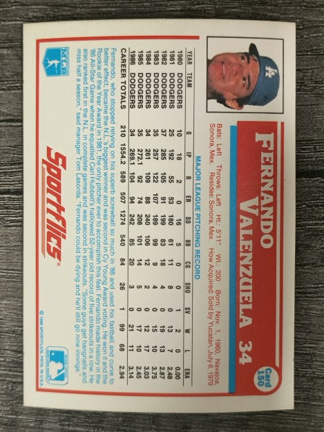 1987 Sportflics #150 Fernando Valenzuela