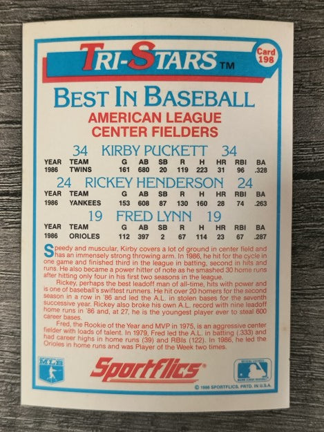 1987 Sportflics #198 Tri-Stars Kirby Puckett/Rickey Henderson