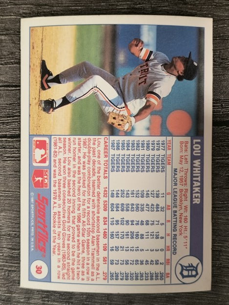 1988 Sportflics #30 Lou Whitaker