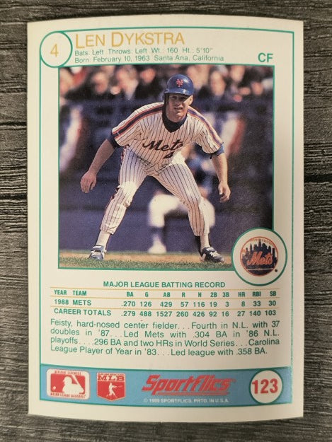 1989 Sportflics #123 Len Dykstra