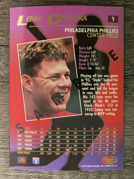 1994 Sportflics Samples #1 Len Dykstra