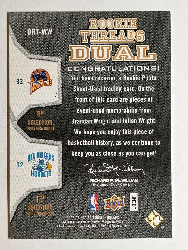 2007-08 SP Rookie Threads Rookie Threads Dual #WW Brandan Wright/Julian Wright