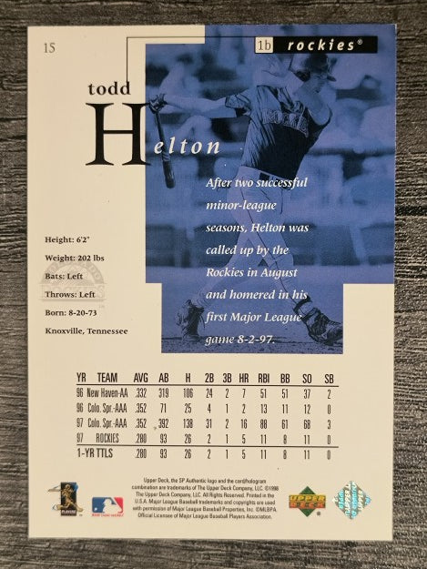 1998 SP Authentic #15 Todd Helton FOIL