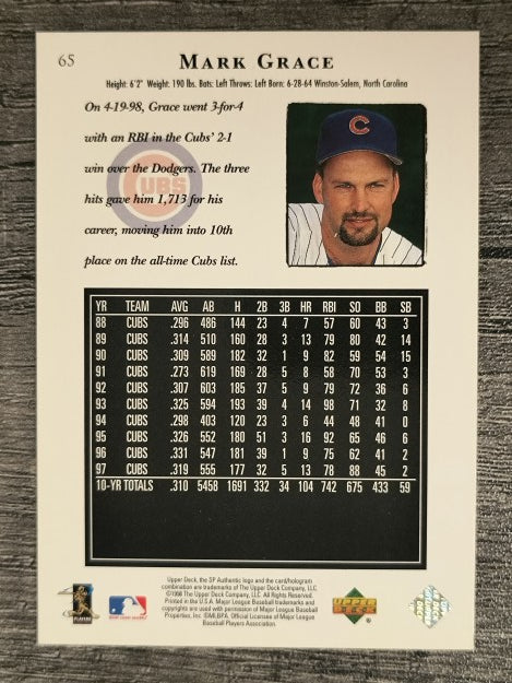 1998 SP Authentic #65 Mark Grace