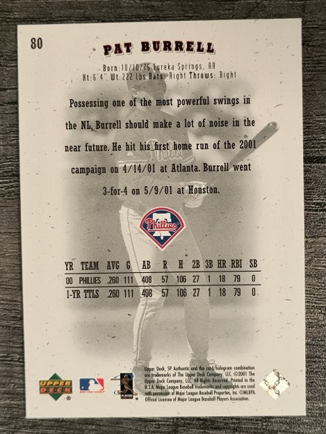 2001 SP Authentic #80 Pat Burrell
