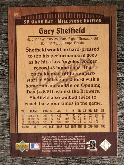 2001 SP Game Bat Milestone #62 Gary Sheffield