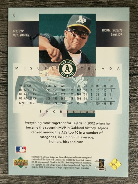 2003 SP Authentic #6 Miguel Tejada