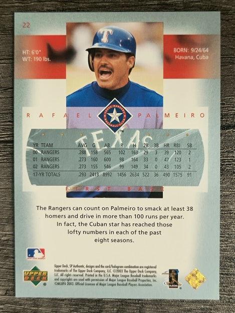 2003 SP Authentic #22 Rafael Palmeiro