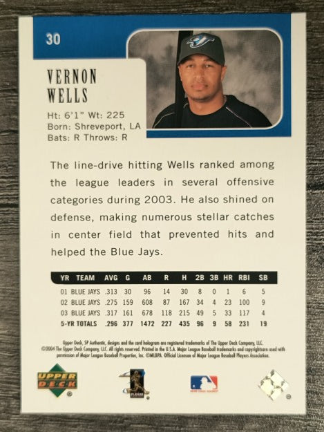 2004 SP Authentic #30 Vernon Wells
