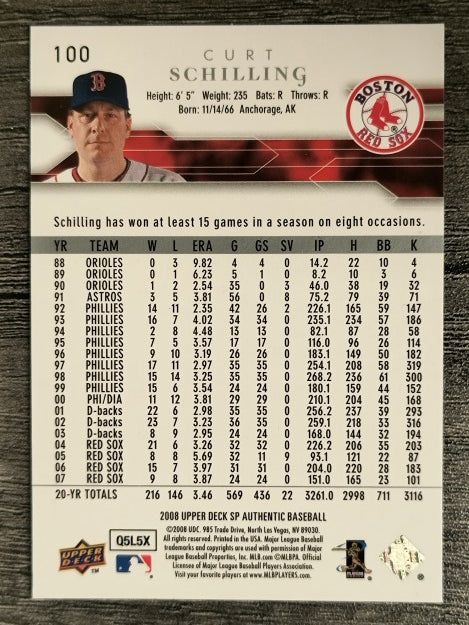 2008 SP Authentic #100 Curt Schilling