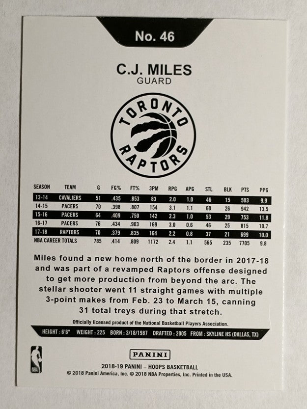 2018-19 Hoops Teal Explosion #46 C.J. Miles