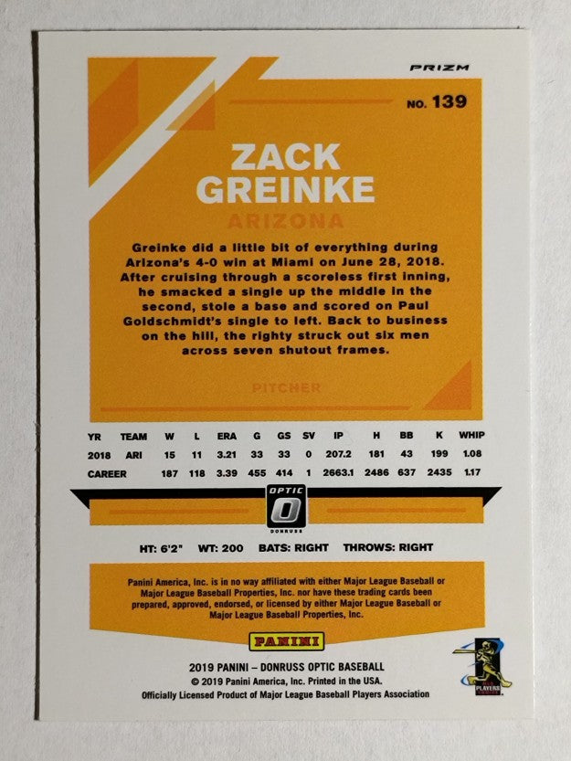 2019 Donruss Optic Red Wave #139 Zack Greinke