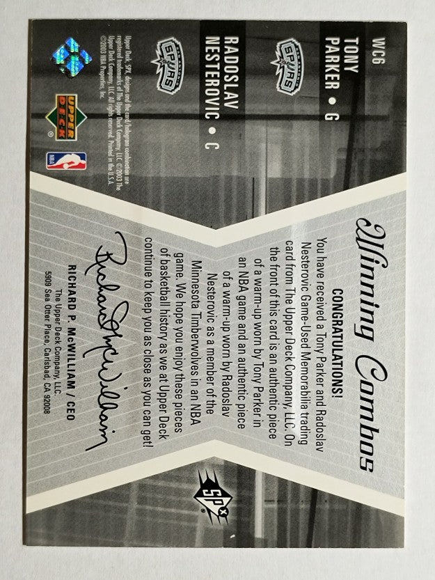 2003-04 SPx Winning Materials Combos #WC6 Tony Parker/Rasho Nesterovic