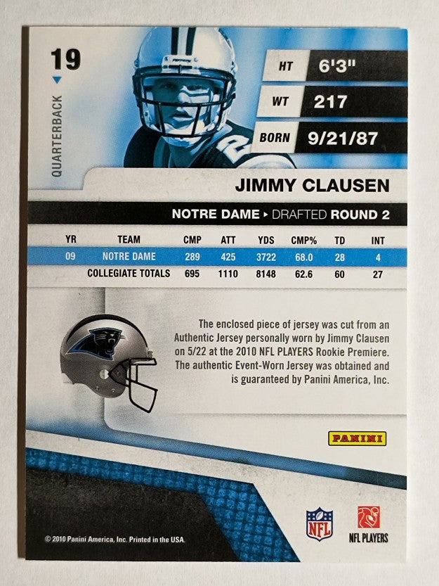 2010 Absolute Memorabilia Rookie Jersey Collection #19 Jimmy Clausen
