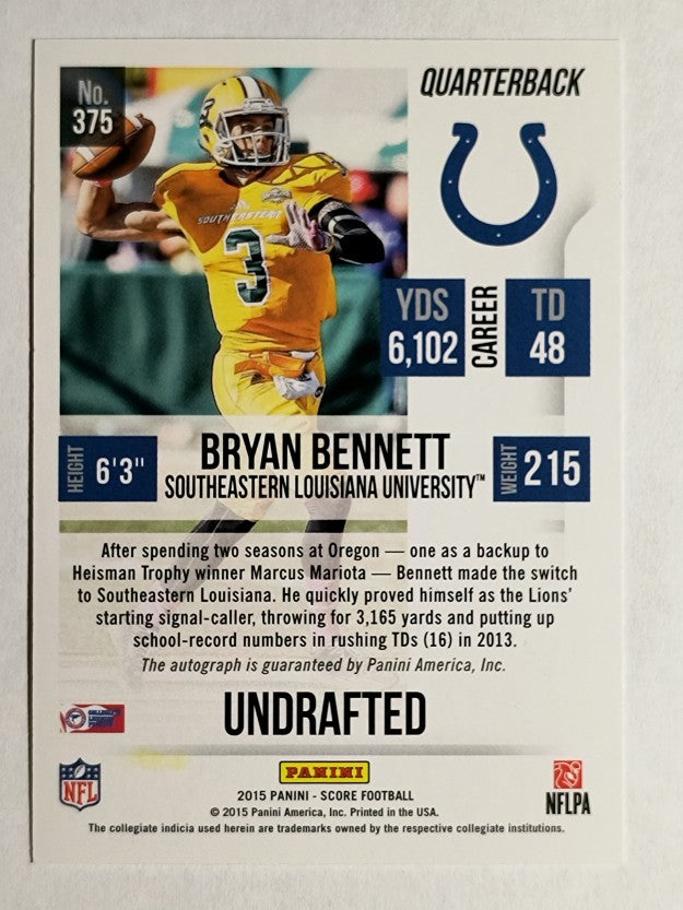 2015 Score Rookie Autographs #375 Bryan Bennett