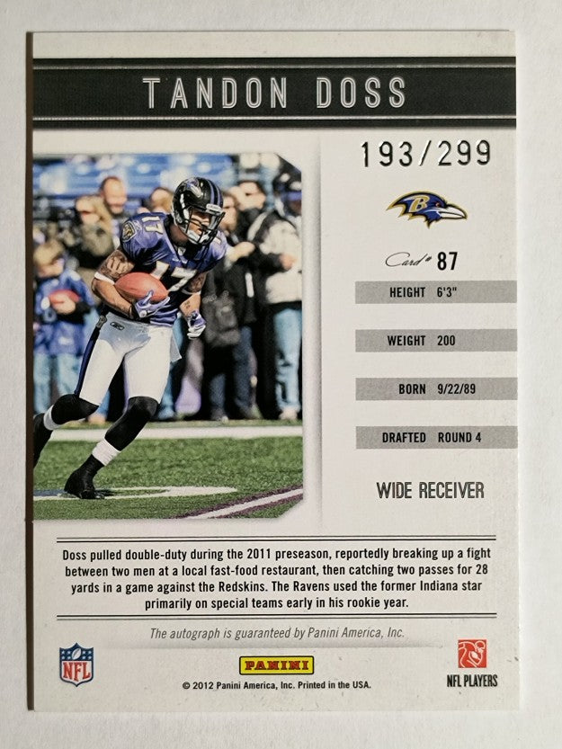2011 Panini Playbook #87 Tandon Doss AU/299 RC