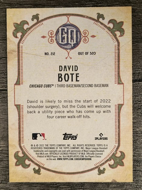 2022 Topps Gypsy Queen #212 David Bote