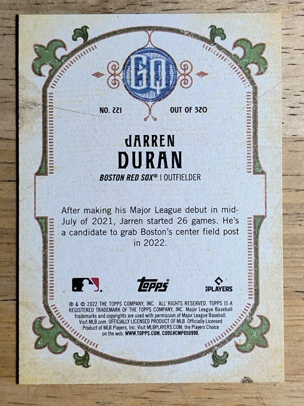 2022 Topps Gypsy Queen #221 Jarren Duran RC