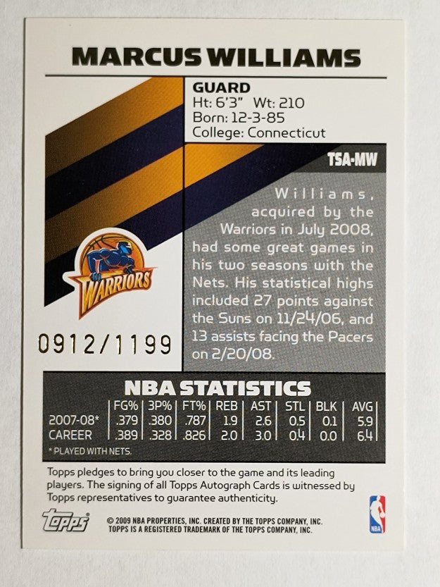 2008-09 Topps Signature Autographs #TSAMW Marcus Williams/1199