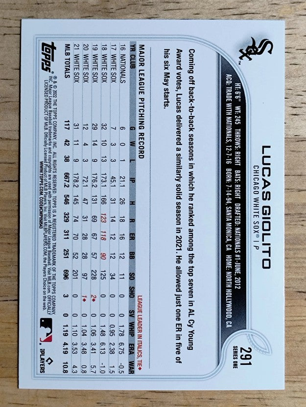 2022 Topps Rainbow Foil #291 Lucas Giolito