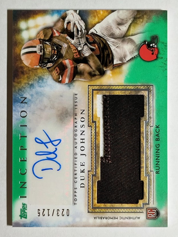 2015 Topps Inception Rookie Jumbo Patch Autographs Green #AJPDJ Duke Johnson