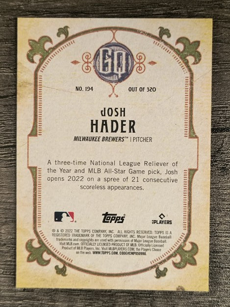 2022 Topps Gypsy Queen #194 Josh Hader