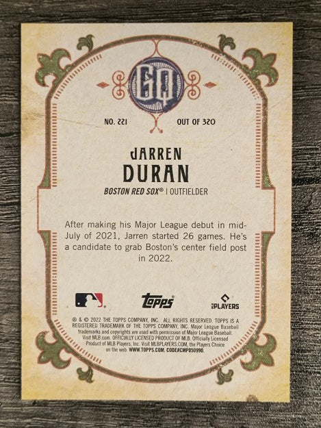2022 Topps Gypsy Queen #221 Jarren Duran RC