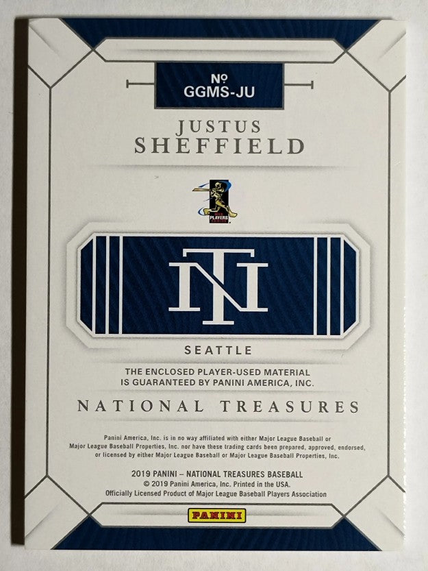 2019 National Treasures Game Gear Sixes Holo Silver #6 Justus Sheffield/10