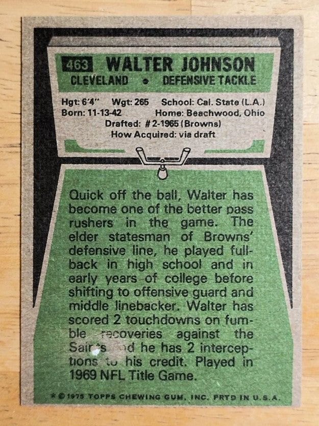 1975 Topps #463 Walter Johnson (VGEX)