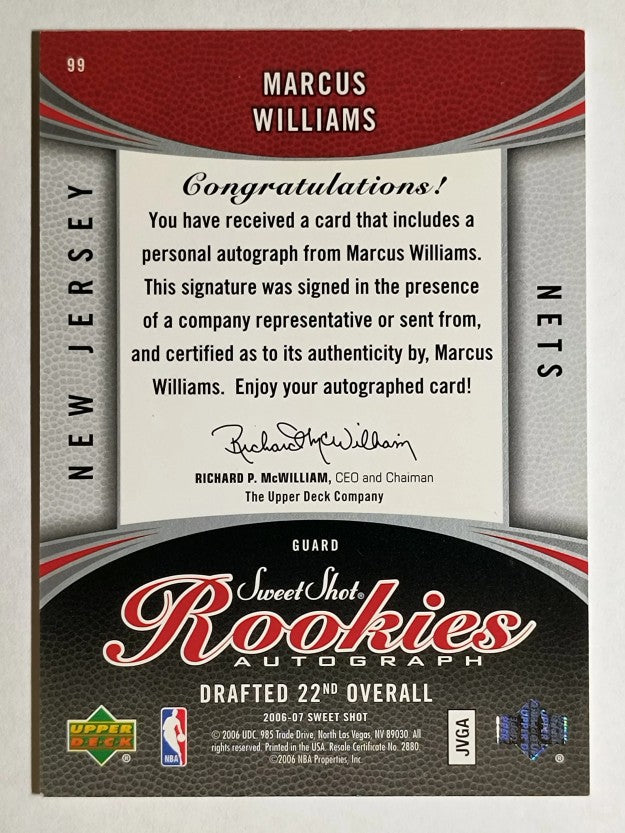 2006-07 Sweet Shot #99 Marcus Williams AU RC