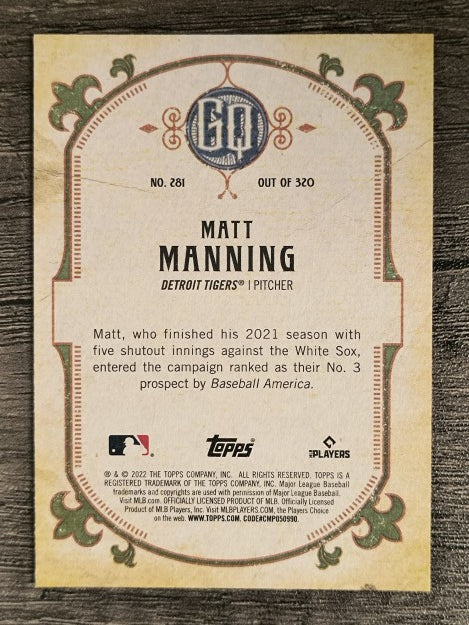 2022 Topps Gypsy Queen #281 Matt Manning RC