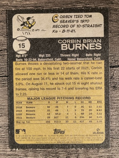 2022 Topps Heritage #15 Corbin Burnes
