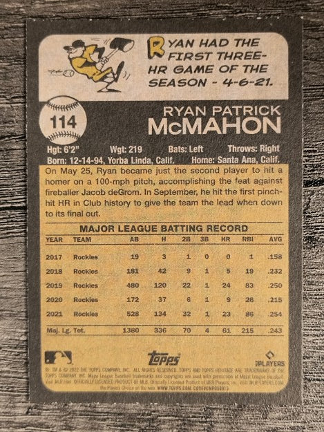 2022 Topps Heritage #114 Ryan McMahon