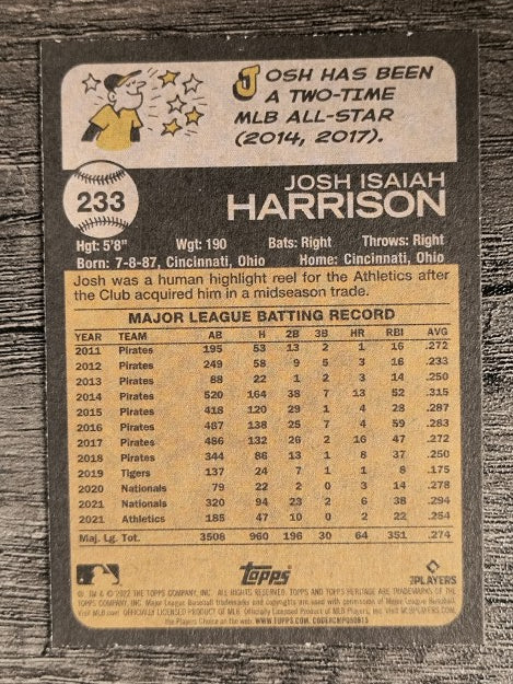 2022 Topps Heritage #233 Josh Harrison