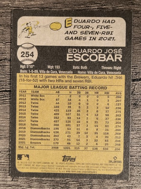 2022 Topps Heritage #254 Eduardo Escobar