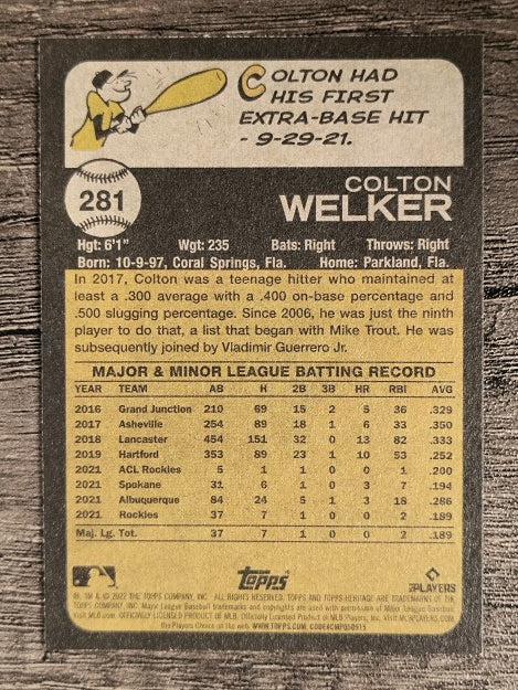 2022 Topps Heritage #281 Colton Welker RC